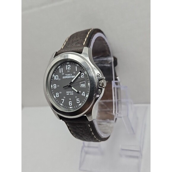 Timex Expedition Indiglo WR50M Date Field Watch Quartz New Battery Leather Strap - Picture 2 of 14